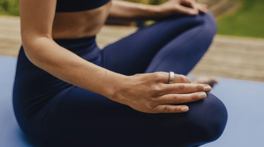 woman wears an Oura ring