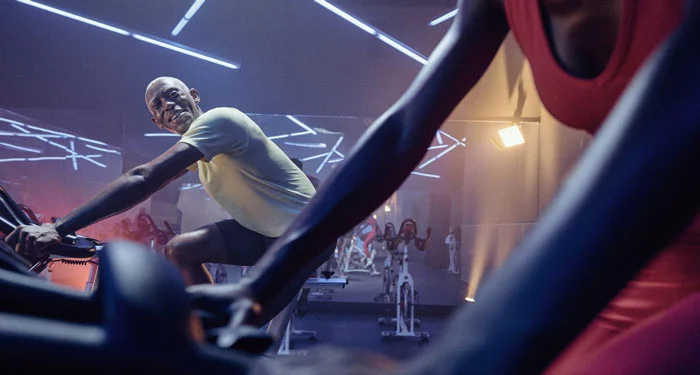 an indoor cycling class at 24 Hour Fitness