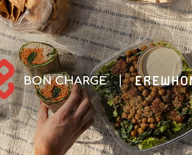 An image of Bon Charge and Erewhon written in text over an image of food from Erewhon