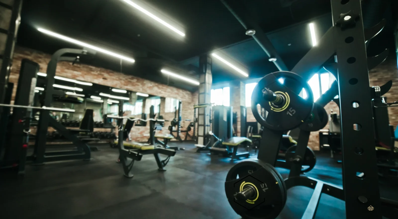 Inside of a gym, equipment