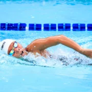 Woman swimming in pool