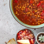 a bowl of plant-based chili with beans