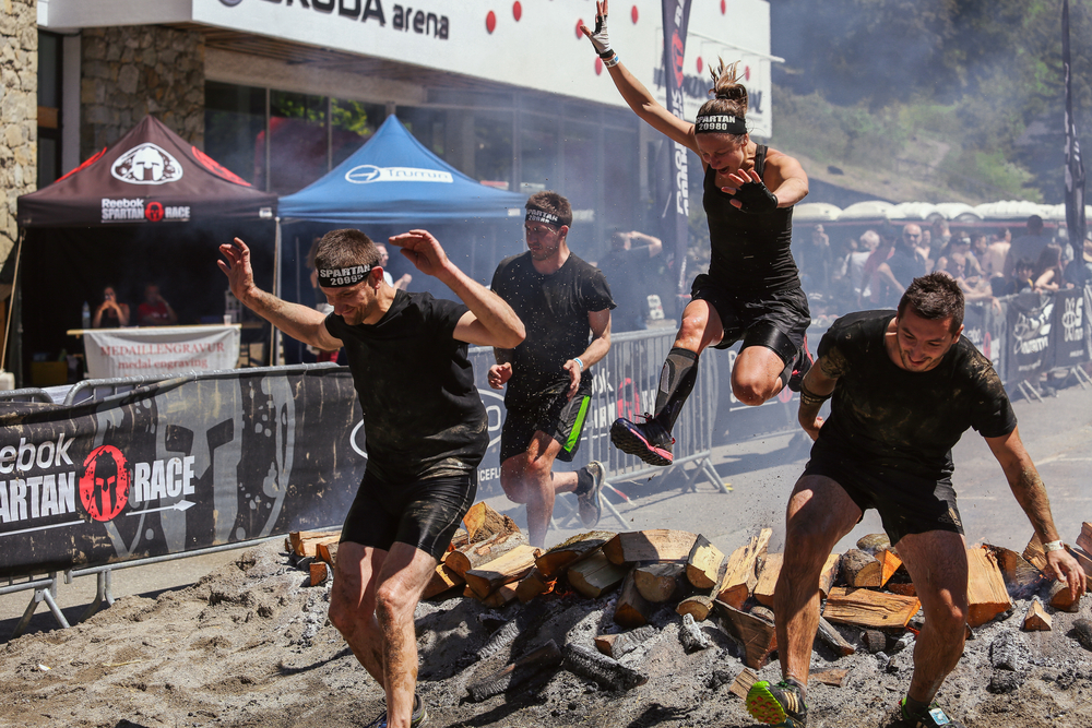 men compete in a Spartan Race obstacle course