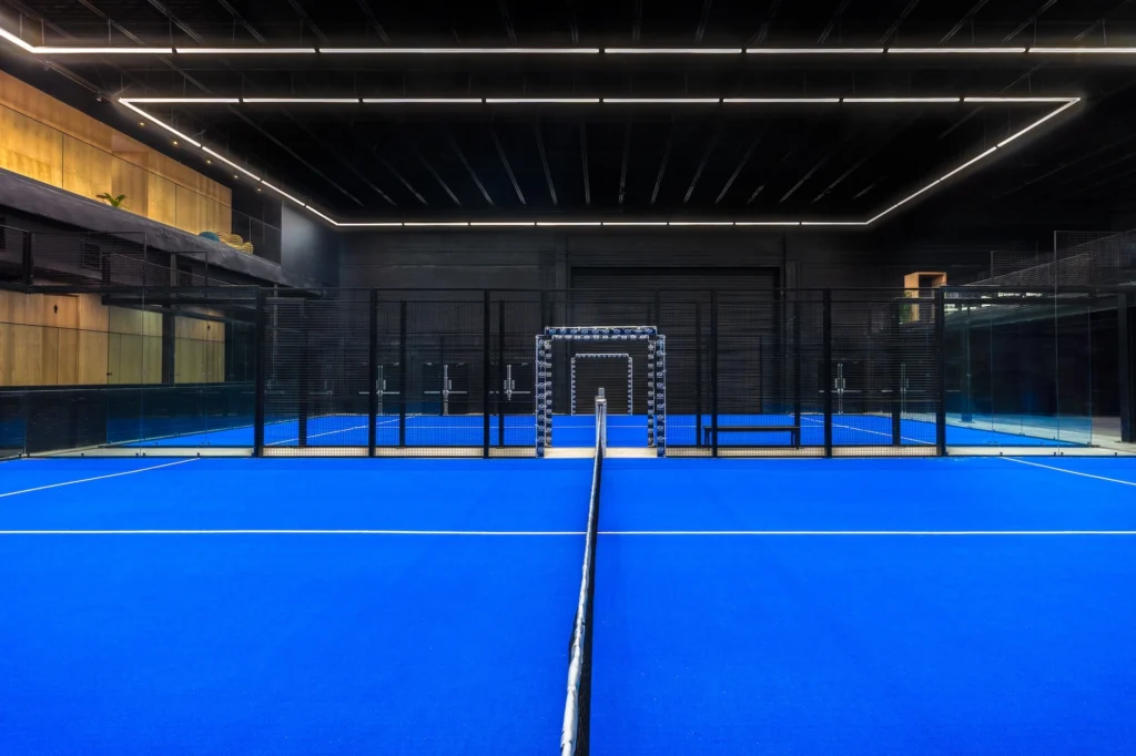 Close-up of a padel court in Dumbo, Brooklyn