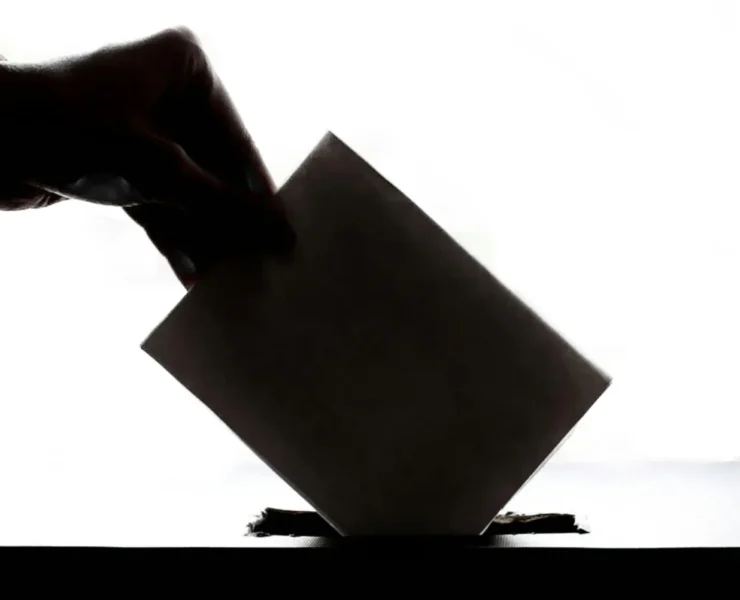 voter placing ballot in box