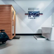 f45 studio with infrared sauna, cold plunge tub and Hyperice chair