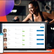 an image depicting a smiling women who is working out and a screen that shows Xplor Gym's offerings