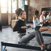 people row during a fitness class