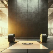 loaded barbell in the middle of an Olympic lifting platform