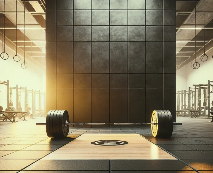 loaded barbell in the middle of an Olympic lifting platform