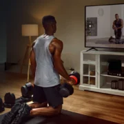 Black man working out at home