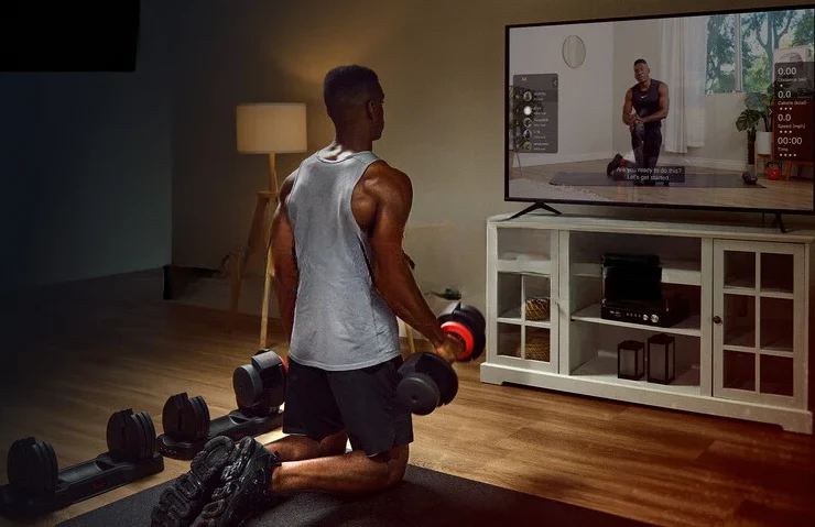 Black man working out at home