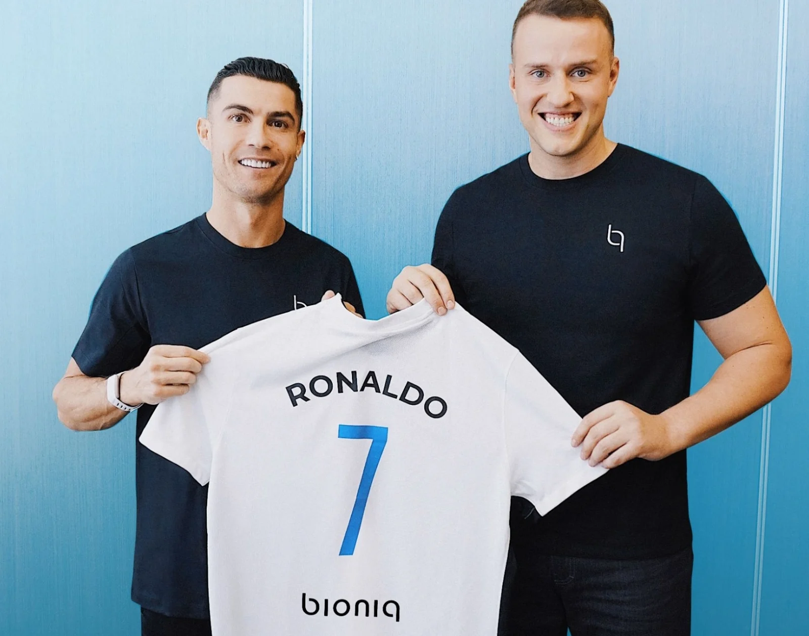 Cristiano Ronaldo and Vadim Fedotov celebrate Ronaldo's investment in Bioniq